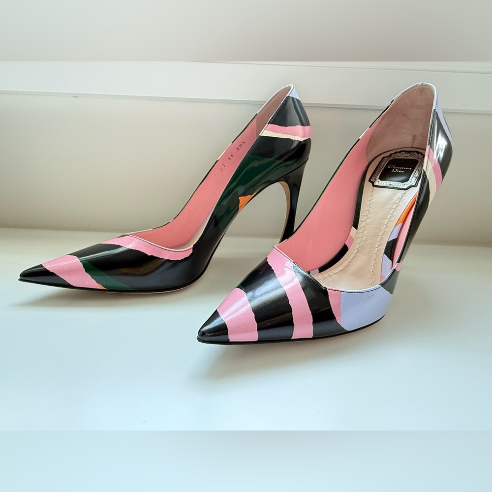 DIOR Christian Dior Pink ,Orange,green Black high Heels SHOES SIZE 39,5 -US 9,5 - Picture 6 of 17